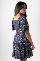 Ditsy-Print Short-Sleeve V-Neck Mini Dress