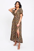 Ditsy Bell-Sleeve High-Low Maxi Dress