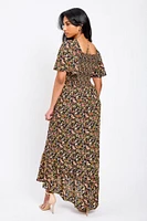 Ditsy Bell-Sleeve High-Low Maxi Dress