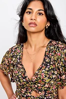 Ditsy Bell-Sleeve High-Low Maxi Dress