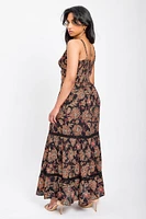 Floral Sleeveless Maxi Dress with Cut-out and Crochet Trim