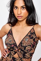 Floral Sleeveless Maxi Dress with Cut-out and Crochet Trim