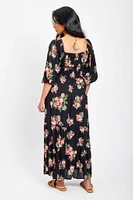 Floral Smocked Balloon-Sleeve Maxi Dress