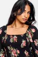 Floral Smocked Balloon-Sleeve Maxi Dress