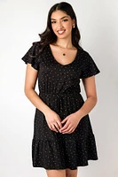 Polka Dot Brushed DTY Flutter Sleeve Dress