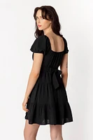 Swiss Dot Short-Sleeve Tiered Dress