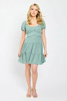 Swiss Dot Short-Sleeve Tiered Dress