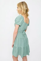 Swiss Dot Short-Sleeve Tiered Dress