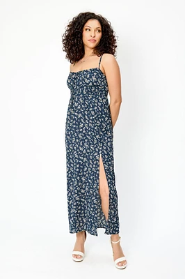 Ditsy Spaghetti Strap Maxi Dress with Side Slit