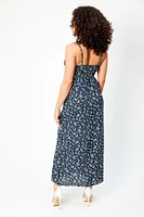 Ditsy Spaghetti Strap Maxi Dress with Side Slit