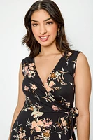 Floral Sleeveless V-Neck Wrap Dress