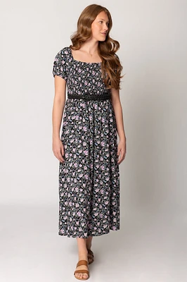 WallFlower Watercolour Floral Puff-Sleeve Maxi Dress with Belt