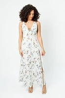 Floral V-Neck Maxi Dress with Side Slits and Shorts