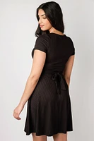 Ribbed Knit Crossover Skater Dress
