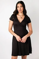Ribbed Knit Crossover Skater Dress