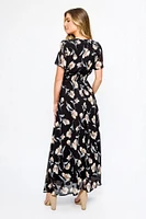 Floral Chiffon Flutter Sleeve Maxi Dress