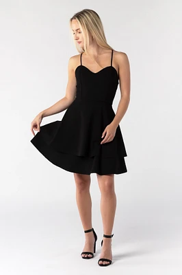 Stretch Crepe Double Hem Lace-Up Skater Dress