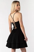 Stretch Crepe Double Hem Lace-Up Skater Dress