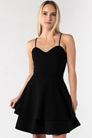 Stretch Crepe Double Hem Lace-Up Skater Dress