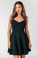Stretch Crepe Double Hem Lace-Up Skater Dress