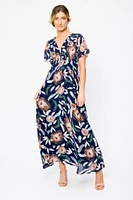 Feather Flutter Sleeve V-Neck Maxi Dress with Smocked Waist