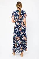 Feather Flutter Sleeve V-Neck Maxi Dress with Smocked Waist