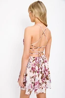 Floral Spaghetti Strap Dress with Lace-up Back