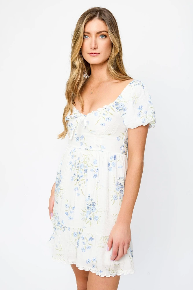 Floral Puff Sleeve Tiered Dress