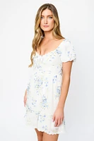 Floral Puff Sleeve Tiered Dress