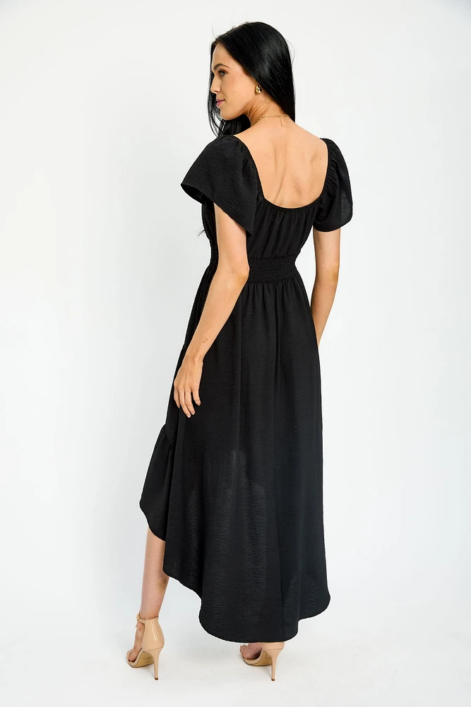 Flutter Sleeve High-Low Tiered Maxi Dress