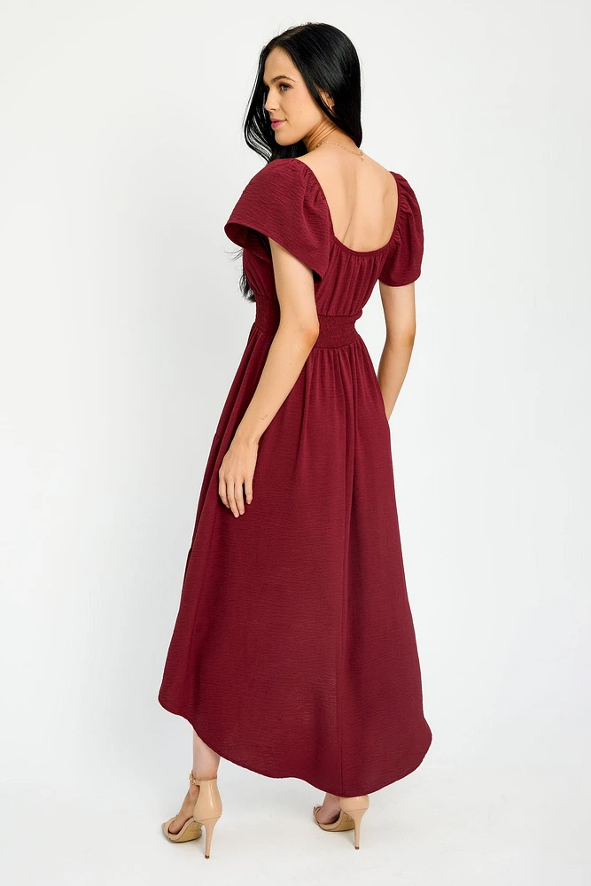 Flutter Sleeve High-Low Tiered Maxi Dress