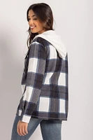 Plaid Fleece Zip-Front Hooded Shirt