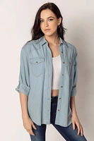 Pinstripe Denim Shirt with Roll-Up Sleeves