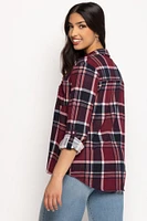 Cozy Plaid Shirt with Roll-Up Sleeves Cranberry
