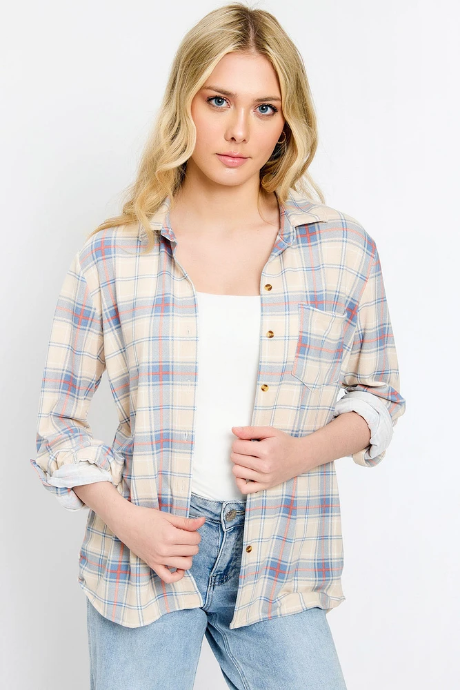 Cozy Plaid Printed Patch-Pocket Shirt