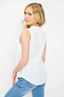 Airflow Swiss Dot Sleeveless Blouse with Lace Trim