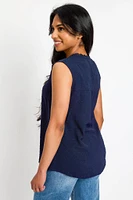 Airflow Swiss Dot Sleeveless Blouse with Lace Trim