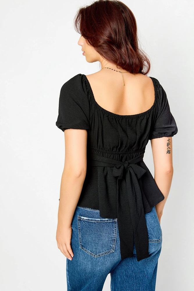 Airflow Short-Sleeve Tie-Back Peasant Top