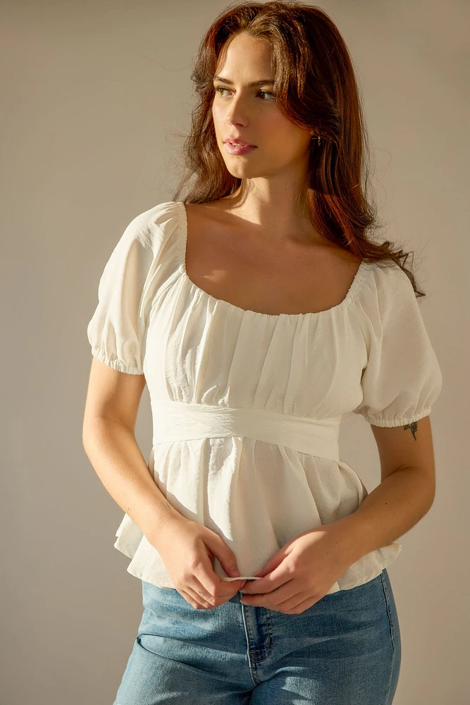 Airflow Short-Sleeve Tie-Back Peasant Top