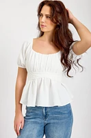Airflow Short-Sleeve Tie-Back Peasant Top