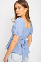 Airflow Short-Sleeve Tie-Back Peasant Top