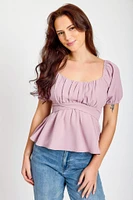 Airflow Short-Sleeve Tie-Back Peasant Top