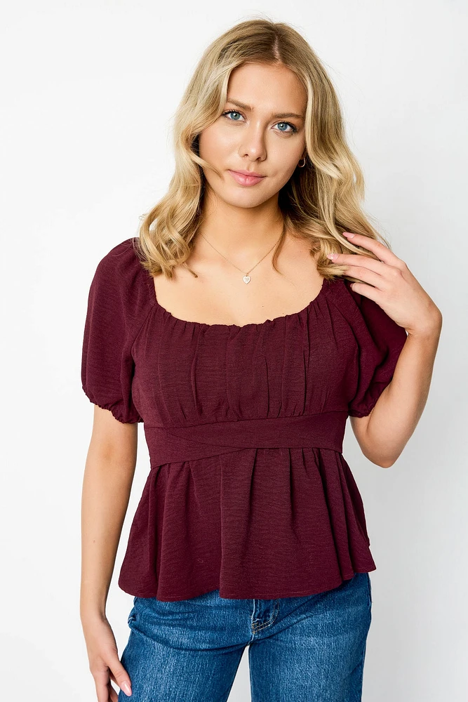 Airflow Short-Sleeve Tie-Back Peasant Top