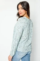 Floral Long-Sleeve Blouse with Lace Trim