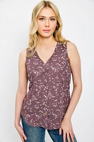 Petal-Print Sleeveless Blouse