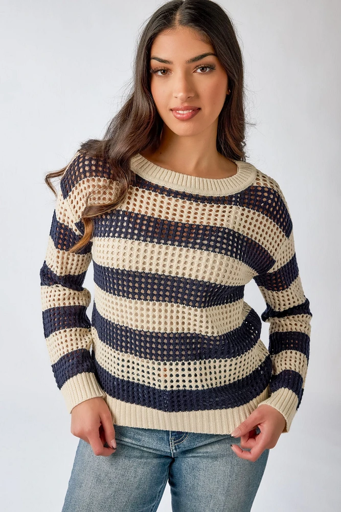 Open Knit Crewneck Sweater