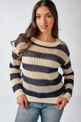 Open Knit Crewneck Sweater
