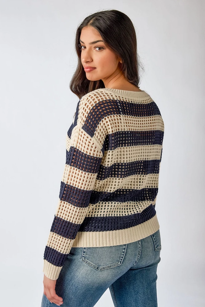 Open Knit Crewneck Sweater