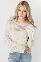 Crochet Knit Bell Sleeve Sweater