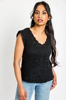 Crochet Cap Sleeve V-Neck Sweater